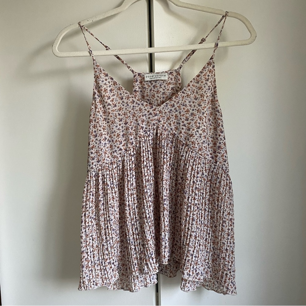 Paper Crane Floral Spaghetti Strap Babydoll Top Flowy Breezy Summer Lightweight
